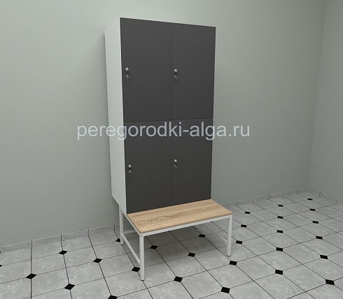 Фото Шкаф 2-секционный с лавочкой на металлическом каркасе, двери прямые